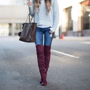 CHANEL Bordeaux Suede Boots Size 36.5